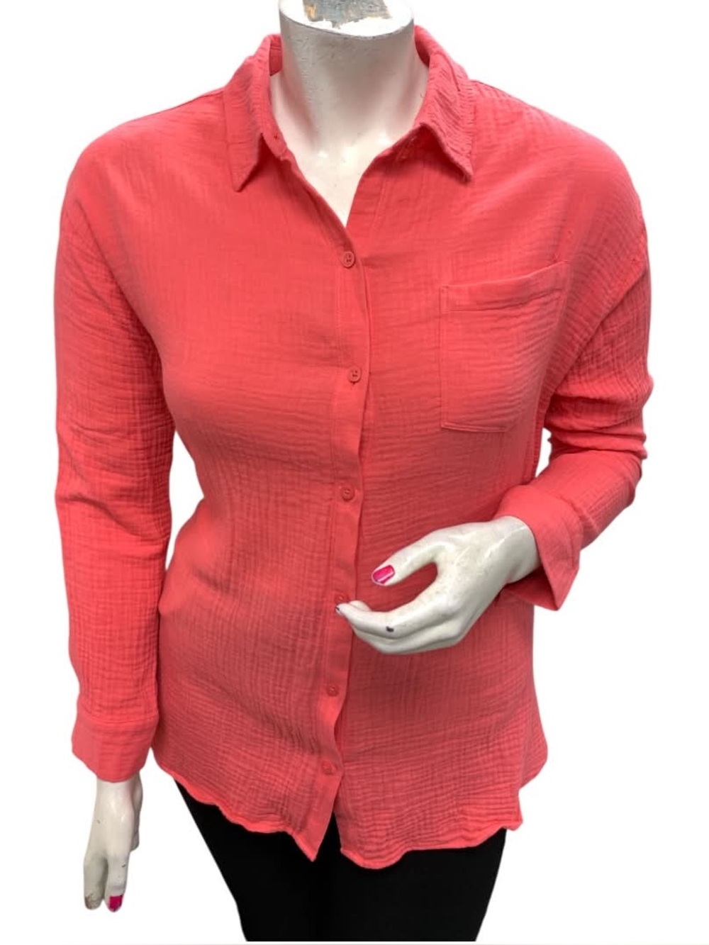 RACHEL Rachel Roy Coral Button-Down Gauze Shirt Size L